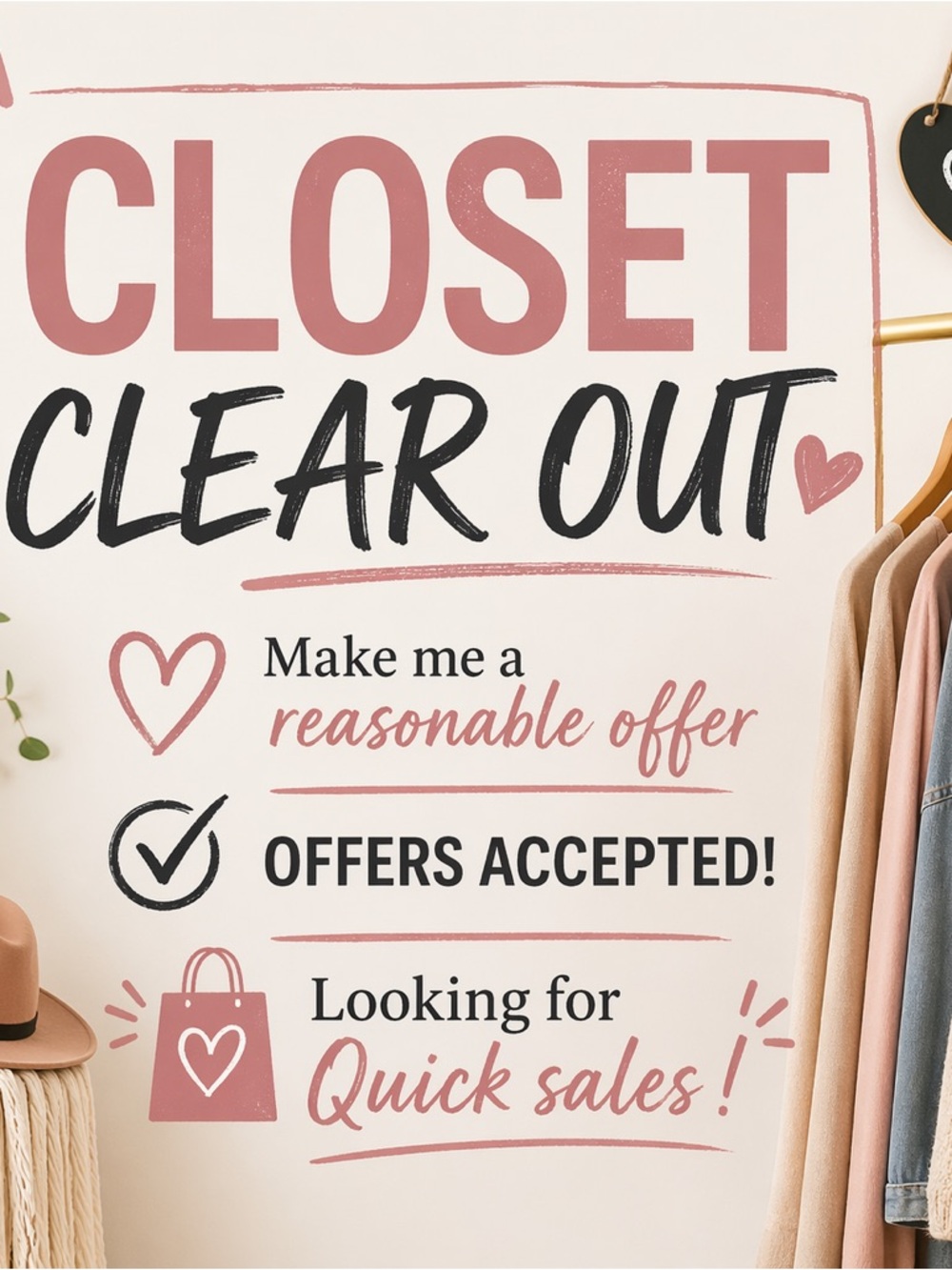 Closet Clear Out Wall Sign - Pink & Black Typography